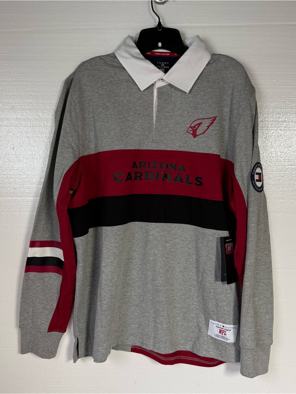 Tommy Hilfiger Shirt Men XL Gray Red NFL Arizona Cardinals Rugby Polo